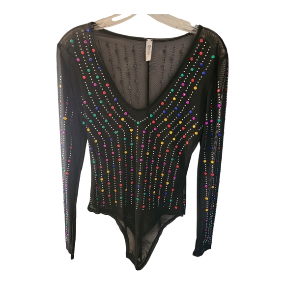 Sheer Black Rainbow Rhinestone bodysuit - Picture 3 of 3